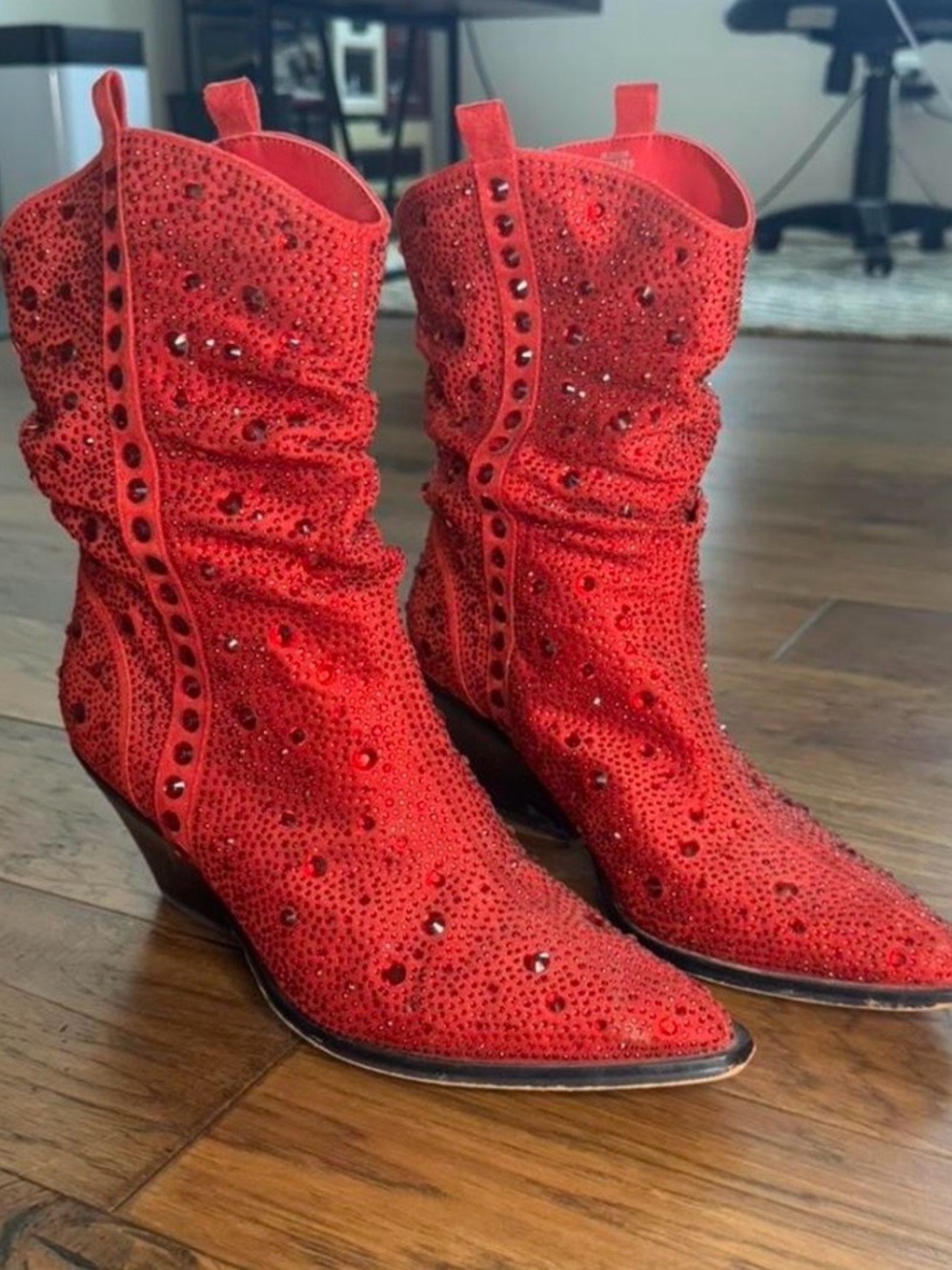 Jessica Simpson Red Crystal Rhinestone Slouch Western Booties Boots 8.5